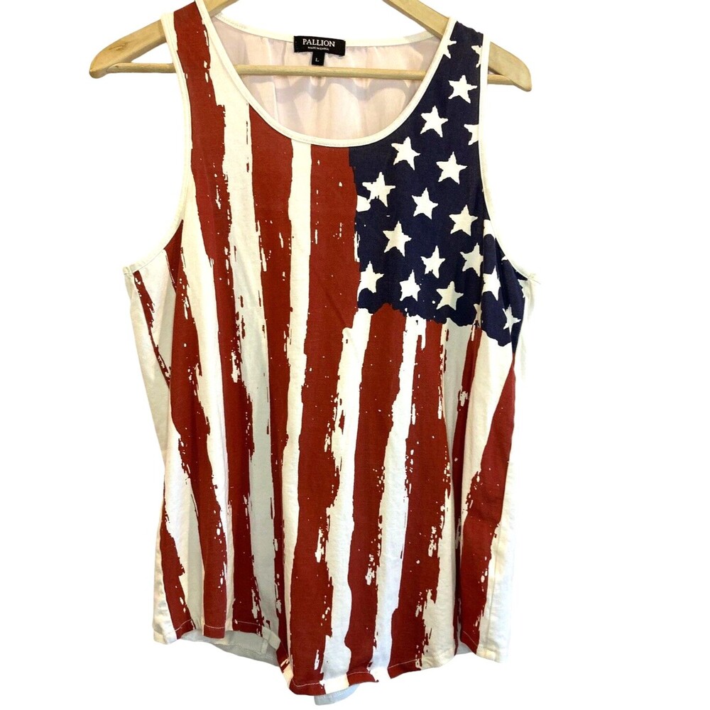 USA Flag women's long tank top L sleeveless casual sheer back Y2K minimalist